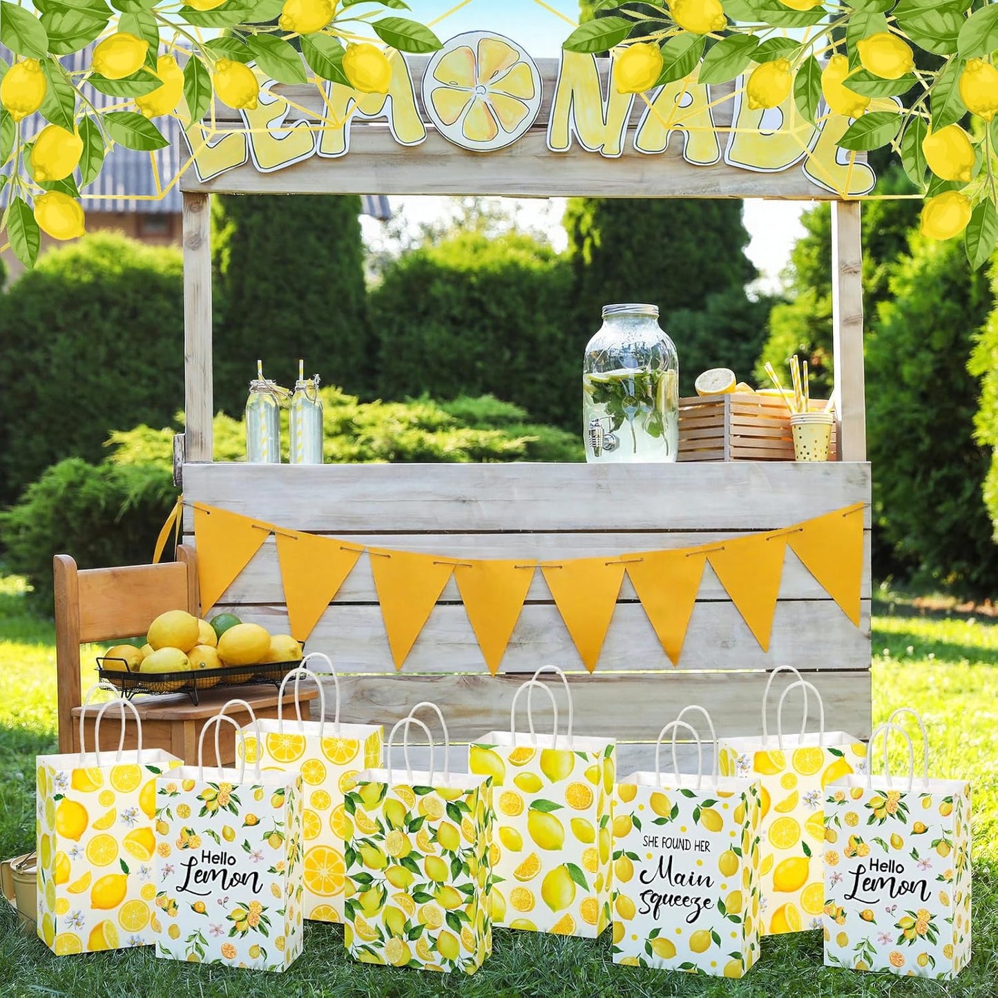 24 Pcs Lemon Gift Bags Small Yellow Lemon Party Favor Bags Summer Fruit Paper Goodie Bag with Handle Treat Candy Bag for Baby Shower Wedding Birthday Summer Party, 5.91 x 3.15 x 8.27 Inch