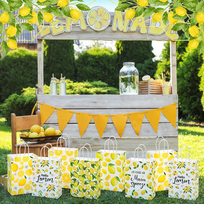 24 Pcs Lemon Gift Bags Small Yellow Lemon Party Favor Bags Summer Fruit Paper Goodie Bag with Handle Treat Candy Bag for Baby Shower Wedding Birthday Summer Party, 5.91 x 3.15 x 8.27 Inch