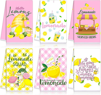 6 Pcs Summer Lemon Kitchen Towels Set 24" x 16" Farmhouse Rustic Yellow Hand Towels Funny Housewife Design for Kitchen Bathroom Decor Holiday Hostess Gift