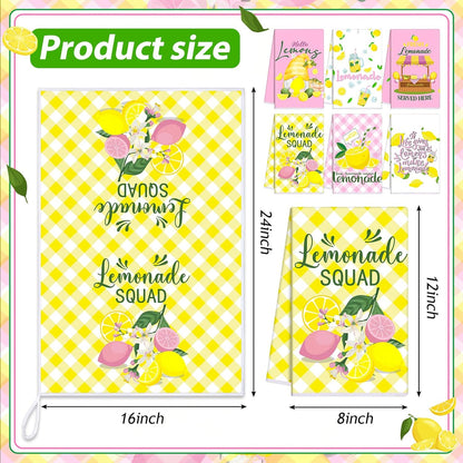 6 Pcs Summer Lemon Kitchen Towels Set 24" x 16" Farmhouse Rustic Yellow Hand Towels Funny Housewife Design for Kitchen Bathroom Decor Holiday Hostess Gift