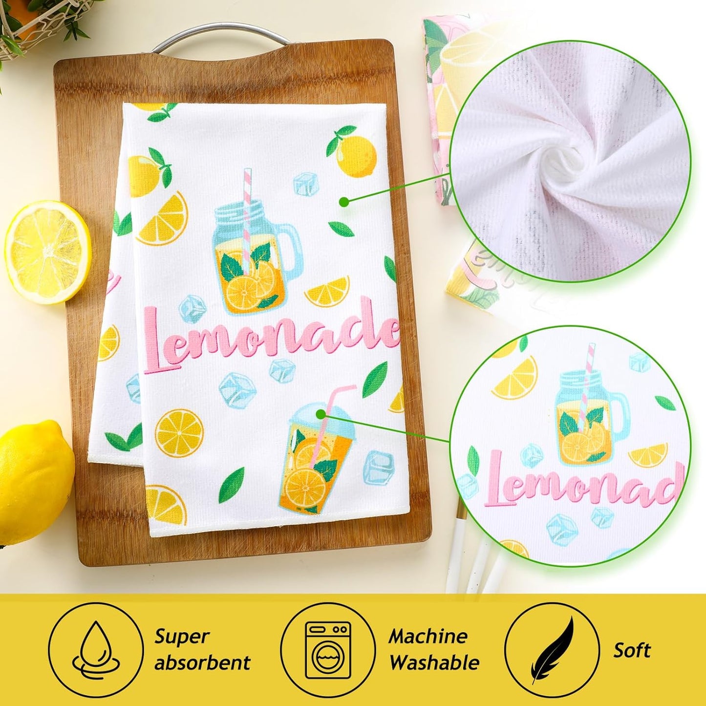 6 Pcs Summer Lemon Kitchen Towels Set 24" x 16" Farmhouse Rustic Yellow Hand Towels Funny Housewife Design for Kitchen Bathroom Decor Holiday Hostess Gift