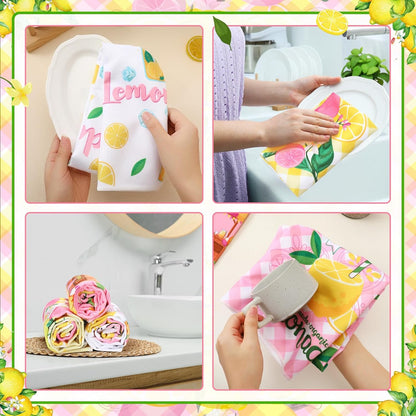 6 Pcs Summer Lemon Kitchen Towels Set 24" x 16" Farmhouse Rustic Yellow Hand Towels Funny Housewife Design for Kitchen Bathroom Decor Holiday Hostess Gift
