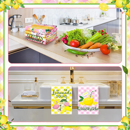 6 Pcs Summer Lemon Kitchen Towels Set 24" x 16" Farmhouse Rustic Yellow Hand Towels Funny Housewife Design for Kitchen Bathroom Decor Holiday Hostess Gift
