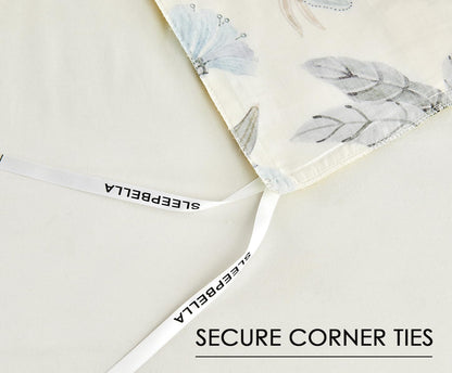 Luxury 600 Thread Count Cotton Sateen Queen Size Duvet Cover Set, Buttery Soft & Silky Breathable Bedding, Reversible Blue & Yellow Botanical Quilt Cover with Button Closure