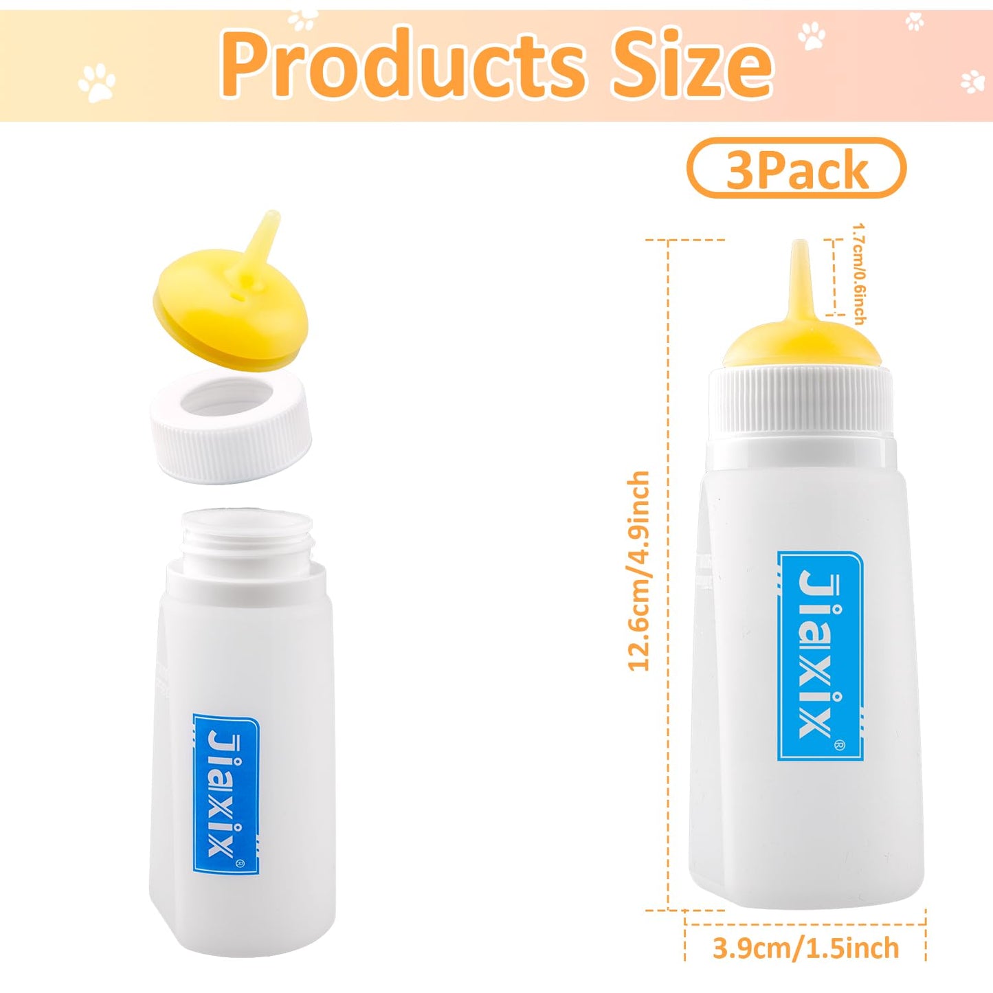 3 Pack Kitten Silicone Bottle Feeding Kit, Medium Flow, Yellow, 75ml, BPA Free, Anti-Colic, Dishwasher Safe