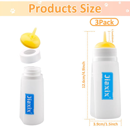 3 Pack Kitten Silicone Bottle Feeding Kit, Medium Flow, Yellow, 75ml, BPA Free, Anti-Colic, Dishwasher Safe