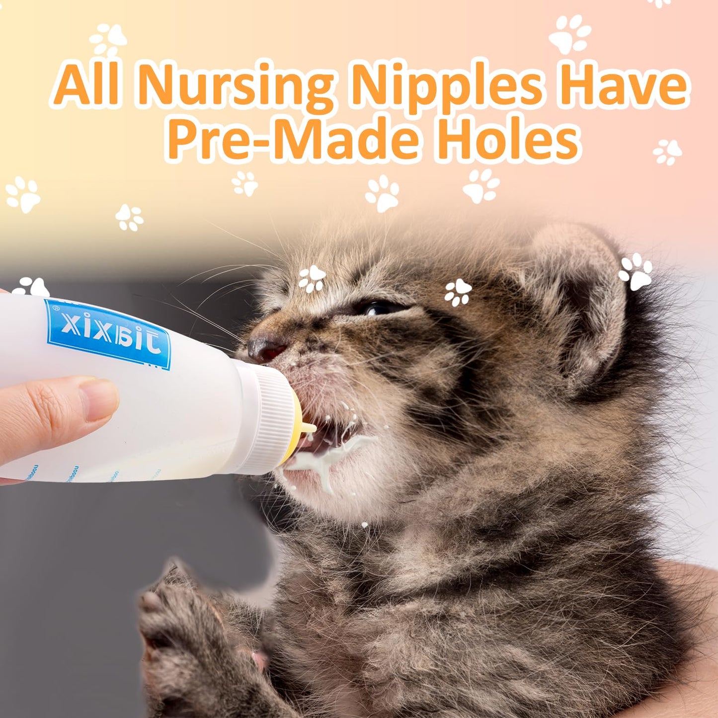 3 Pack Kitten Silicone Bottle Feeding Kit, Medium Flow, Yellow, 75ml, BPA Free, Anti-Colic, Dishwasher Safe