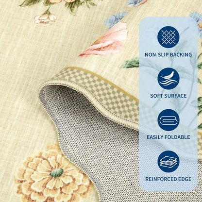 Floral 4x6 Rug, Ultra-Thin Soft Scalloped 4X6 Area Rug for Living Room, Non-Slip Stain Resistant Boho Lightweight Low-Pile Throw Rug for Nursery Office, Yellow