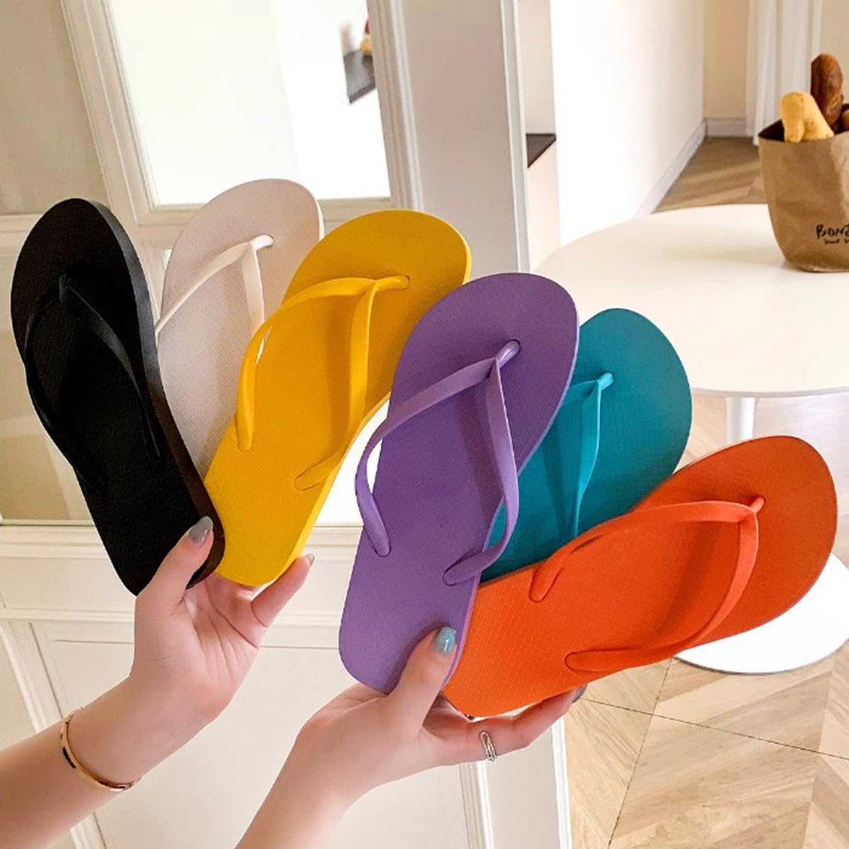 Women Flip Flops, Casual Comfortable Thong Sandals Bio Twine Rope Sole Slide Slippers Quick Dry Uppers Summer Beach Orthotic Shoes