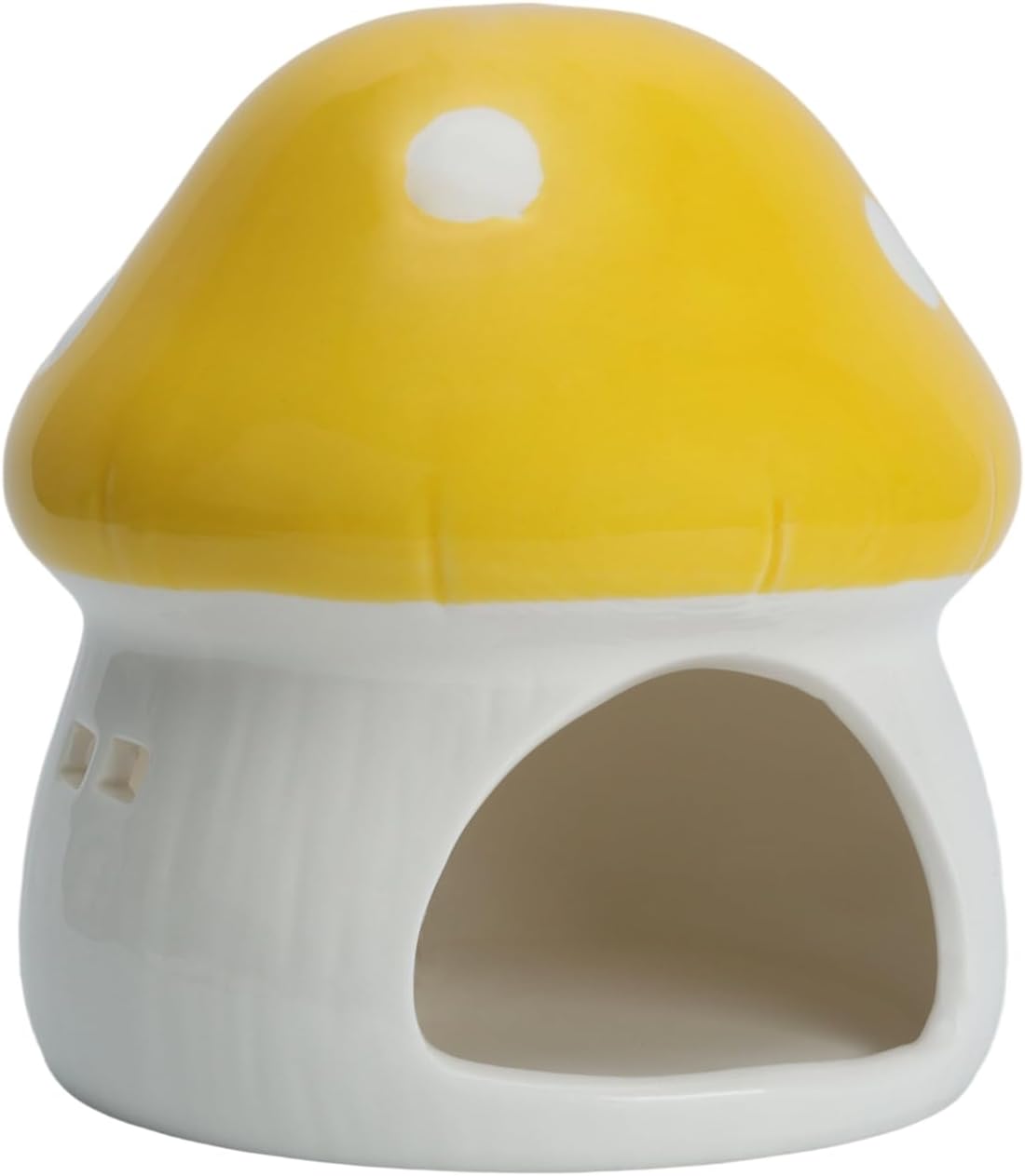 Ceramic Mushroom Aquarium Decor Cute Mini House Betta Fish Tank Accessories Decoration Hideaway Hideout Cave Ornament for Small Fish, Shrimp, Goldfish and Reptiles (Yellow, Large)