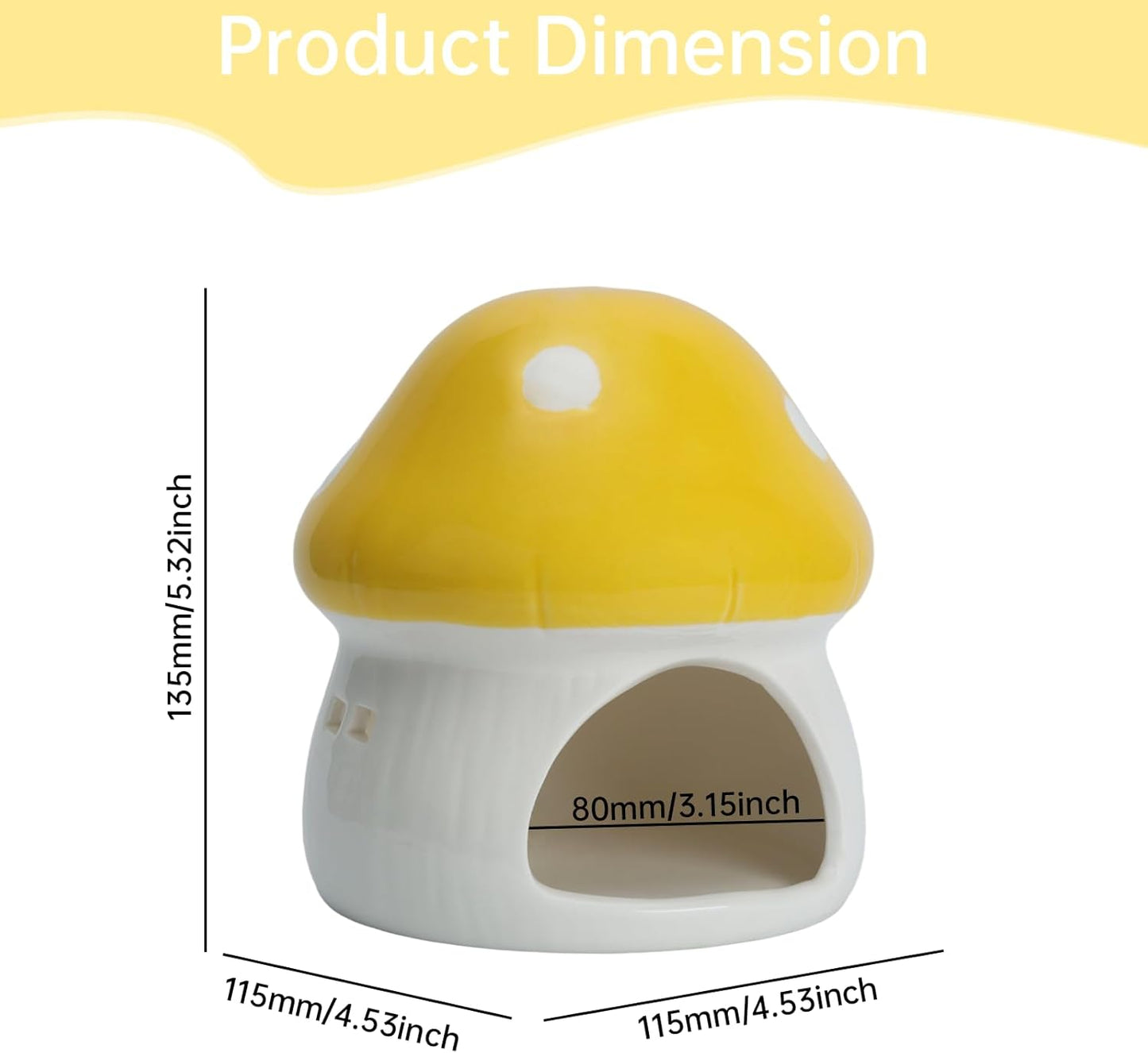 Ceramic Mushroom Aquarium Decor Cute Mini House Betta Fish Tank Accessories Decoration Hideaway Hideout Cave Ornament for Small Fish, Shrimp, Goldfish and Reptiles (Yellow, Large)