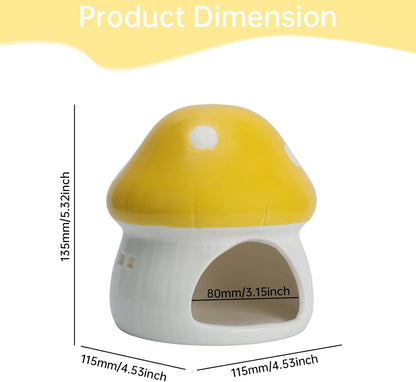 Ceramic Mushroom Aquarium Decor Cute Mini House Betta Fish Tank Accessories Decoration Hideaway Hideout Cave Ornament for Small Fish, Shrimp, Goldfish and Reptiles (Yellow, Large)