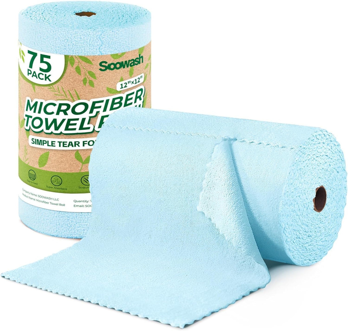Microfiber Cleaning Cloths Roll 75 Pack 12x12 Inch Lint Free | Tear away design, lint free, washable, scratch free, ultra absorbent, for dish rags and household cleaning, Yellow color