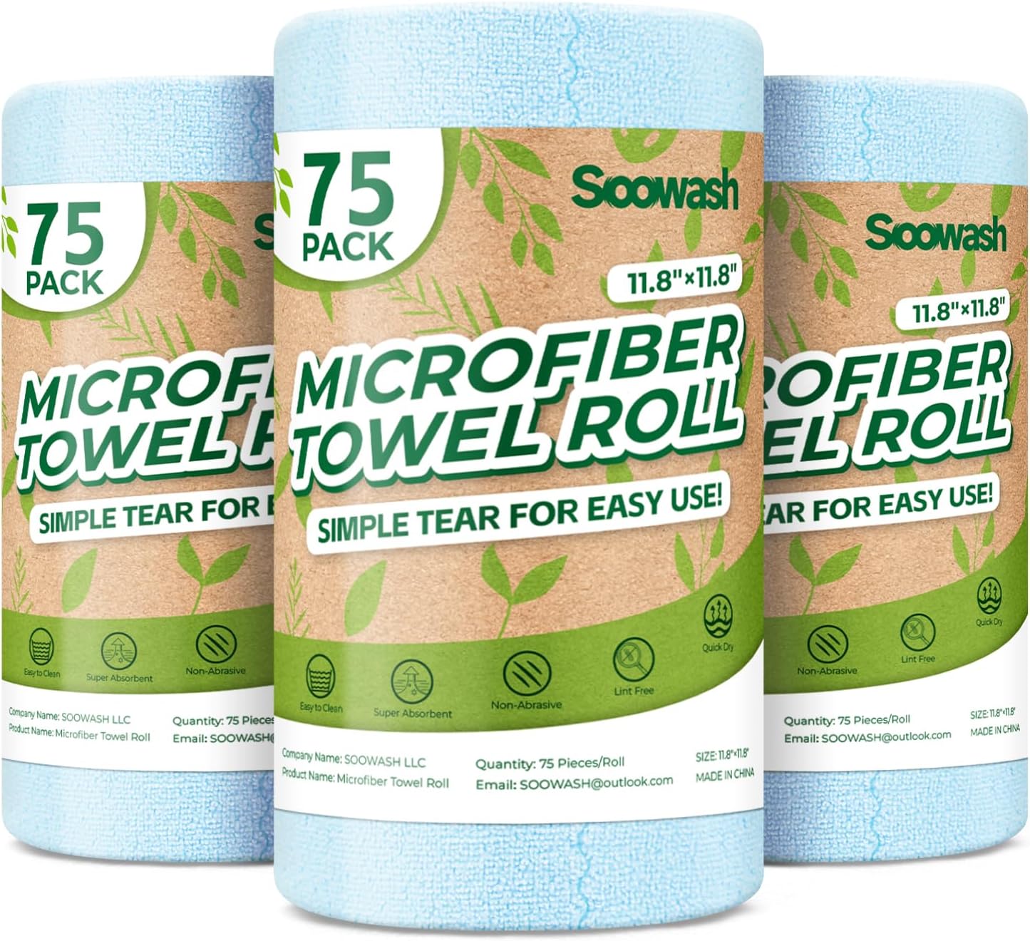 Microfiber Cleaning Cloths Roll 75 Pack 12x12 Inch Lint Free | Tear away design, lint free, washable, scratch free, ultra absorbent, for dish rags and household cleaning, Yellow color