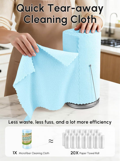 Microfiber Cleaning Cloths Roll 75 Pack 12x12 Inch Lint Free | Tear away design, lint free, washable, scratch free, ultra absorbent, for dish rags and household cleaning, Yellow color