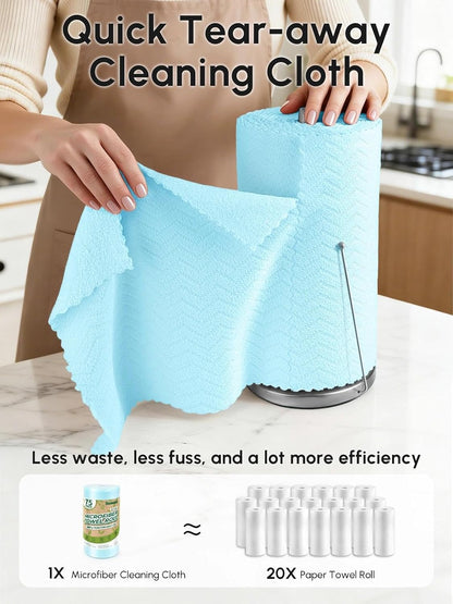 Microfiber Cleaning Cloths Roll 75 Pack 12x12 Inch Lint Free | Tear away design, lint free, washable, scratch free, ultra absorbent, for dish rags and household cleaning, Yellow color
