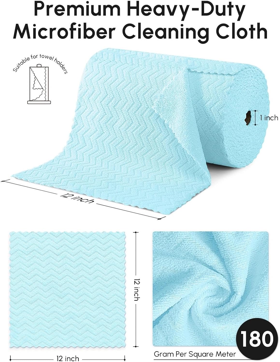 Microfiber Cleaning Cloths Roll 75 Pack 12x12 Inch Lint Free | Tear away design, lint free, washable, scratch free, ultra absorbent, for dish rags and household cleaning, Yellow color