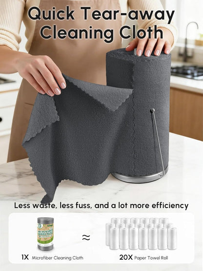 Microfiber Cleaning Cloths Roll 75 Pack 12x12 Inch Lint Free | Tear away design, lint free, washable, scratch free, ultra absorbent, for dish rags and household cleaning, Yellow color