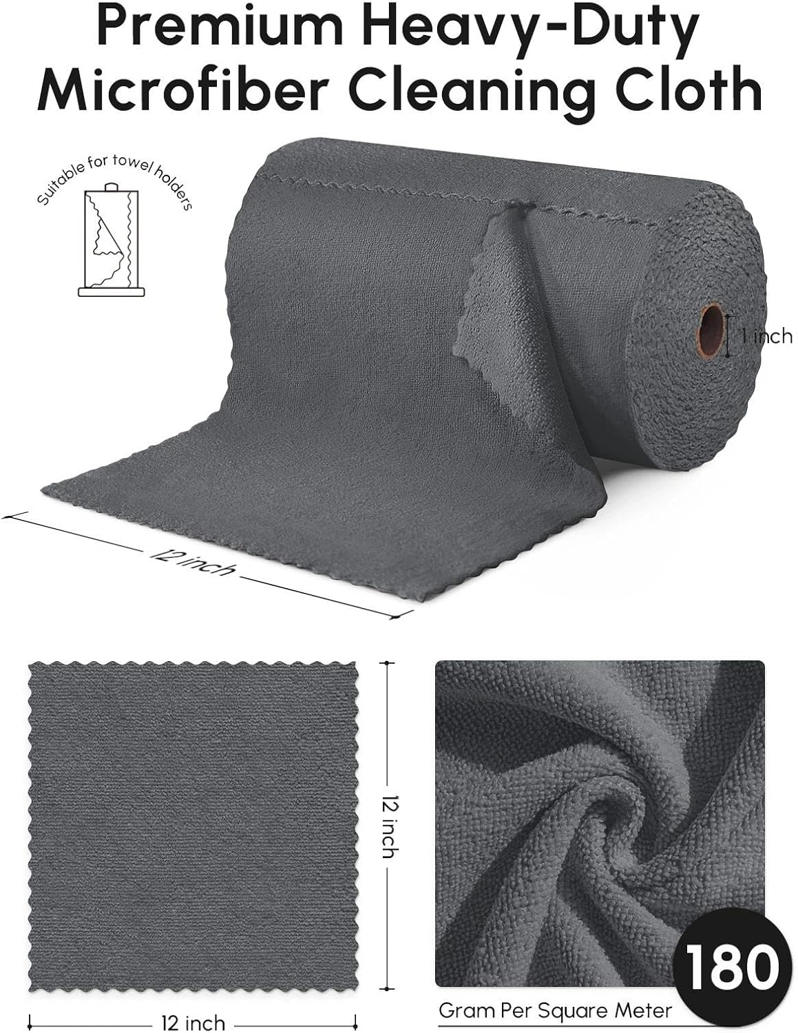 Microfiber Cleaning Cloths Roll 75 Pack 12x12 Inch Lint Free | Tear away design, lint free, washable, scratch free, ultra absorbent, for dish rags and household cleaning, Yellow color