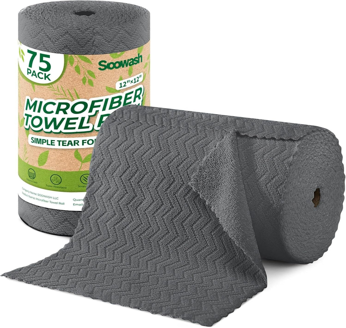 Microfiber Cleaning Cloths Roll 75 Pack 12x12 Inch Lint Free | Tear away design, lint free, washable, scratch free, ultra absorbent, for dish rags and household cleaning, Yellow color