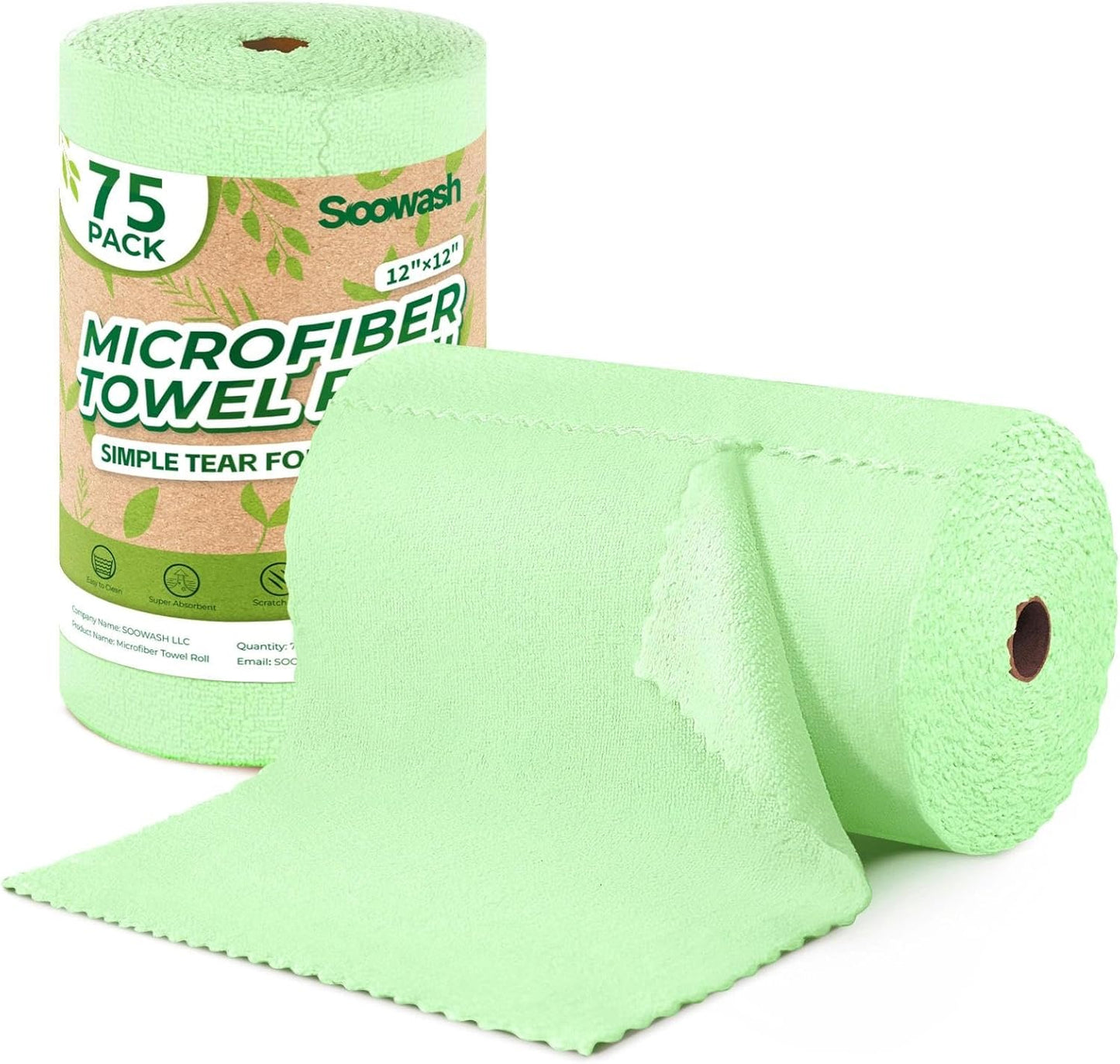 Microfiber Cleaning Cloths Roll 75 Pack 12x12 Inch Lint Free | Tear away design, lint free, washable, scratch free, ultra absorbent, for dish rags and household cleaning, Yellow color