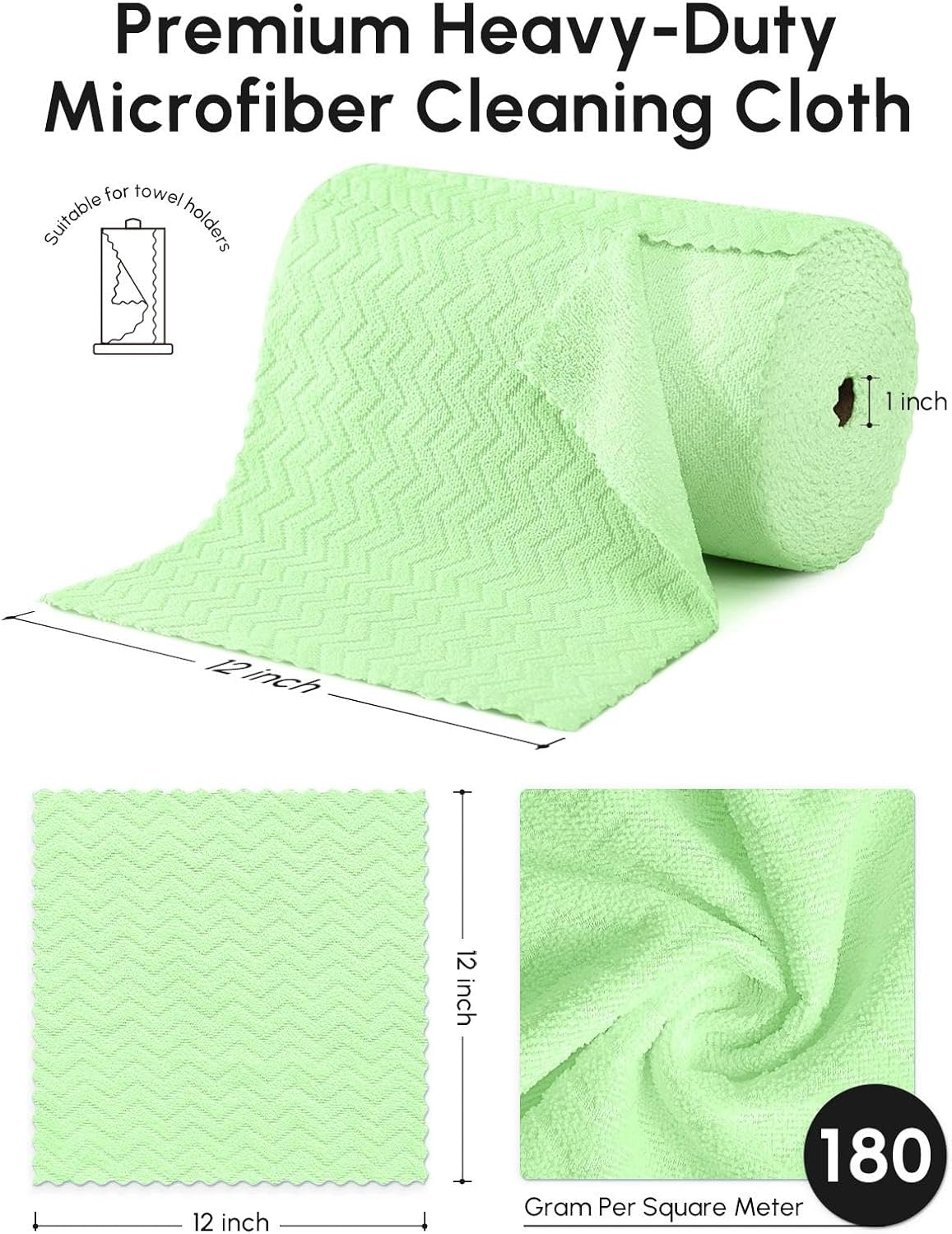 Microfiber Cleaning Cloths Roll 75 Pack 12x12 Inch Lint Free | Tear away design, lint free, washable, scratch free, ultra absorbent, for dish rags and household cleaning, Yellow color