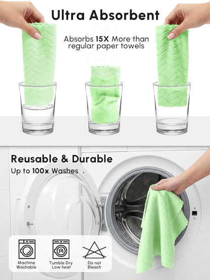 Microfiber Cleaning Cloths Roll 75 Pack 12x12 Inch Lint Free | Tear away design, lint free, washable, scratch free, ultra absorbent, for dish rags and household cleaning, Yellow color