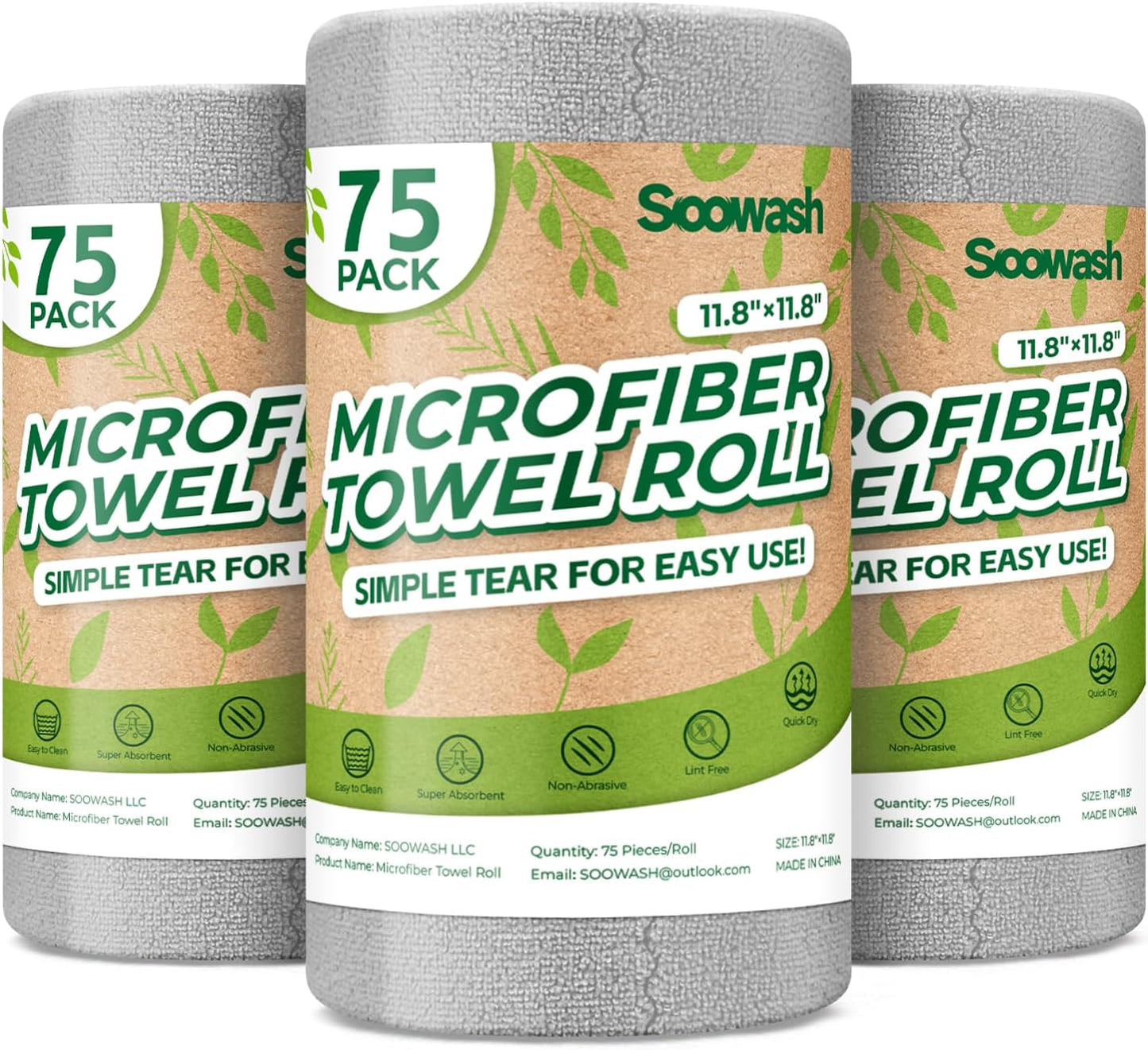 Microfiber Cleaning Cloths Roll 75 Pack 12x12 Inch Lint Free | Tear away design, lint free, washable, scratch free, ultra absorbent, for dish rags and household cleaning, Yellow color