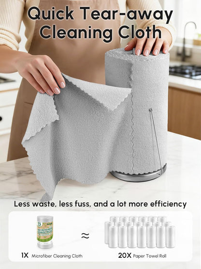 Microfiber Cleaning Cloths Roll 75 Pack 12x12 Inch Lint Free | Tear away design, lint free, washable, scratch free, ultra absorbent, for dish rags and household cleaning, Yellow color
