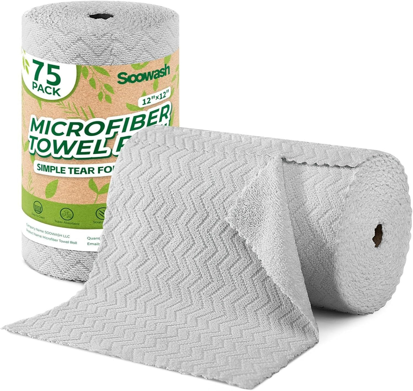 Microfiber Cleaning Cloths Roll 75 Pack 12x12 Inch Lint Free | Tear away design, lint free, washable, scratch free, ultra absorbent, for dish rags and household cleaning, Yellow color