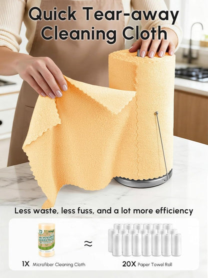 Microfiber Cleaning Cloths Roll 75 Pack 12x12 Inch Lint Free | Tear away design, lint free, washable, scratch free, ultra absorbent, for dish rags and household cleaning, Yellow color