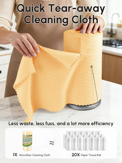 Microfiber Cleaning Cloths Roll 75 Pack 12x12 Inch Lint Free | Tear away design, lint free, washable, scratch free, ultra absorbent, for dish rags and household cleaning, Yellow color