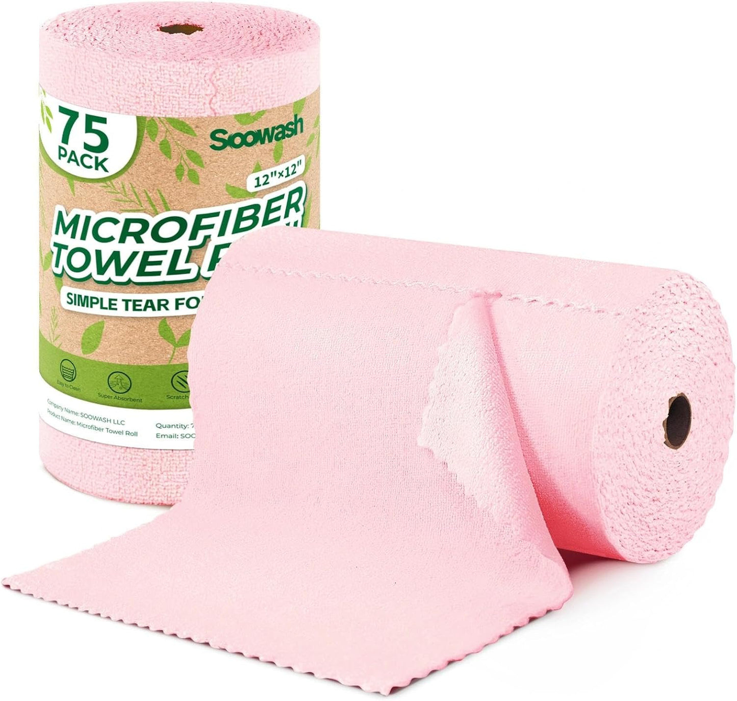 Microfiber Cleaning Cloths Roll 75 Pack 12x12 Inch Lint Free | Tear away design, lint free, washable, scratch free, ultra absorbent, for dish rags and household cleaning, Yellow color