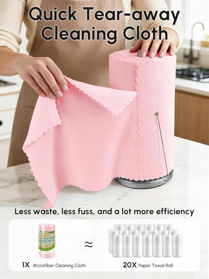 Microfiber Cleaning Cloths Roll 75 Pack 12x12 Inch Lint Free | Tear away design, lint free, washable, scratch free, ultra absorbent, for dish rags and household cleaning, Yellow color