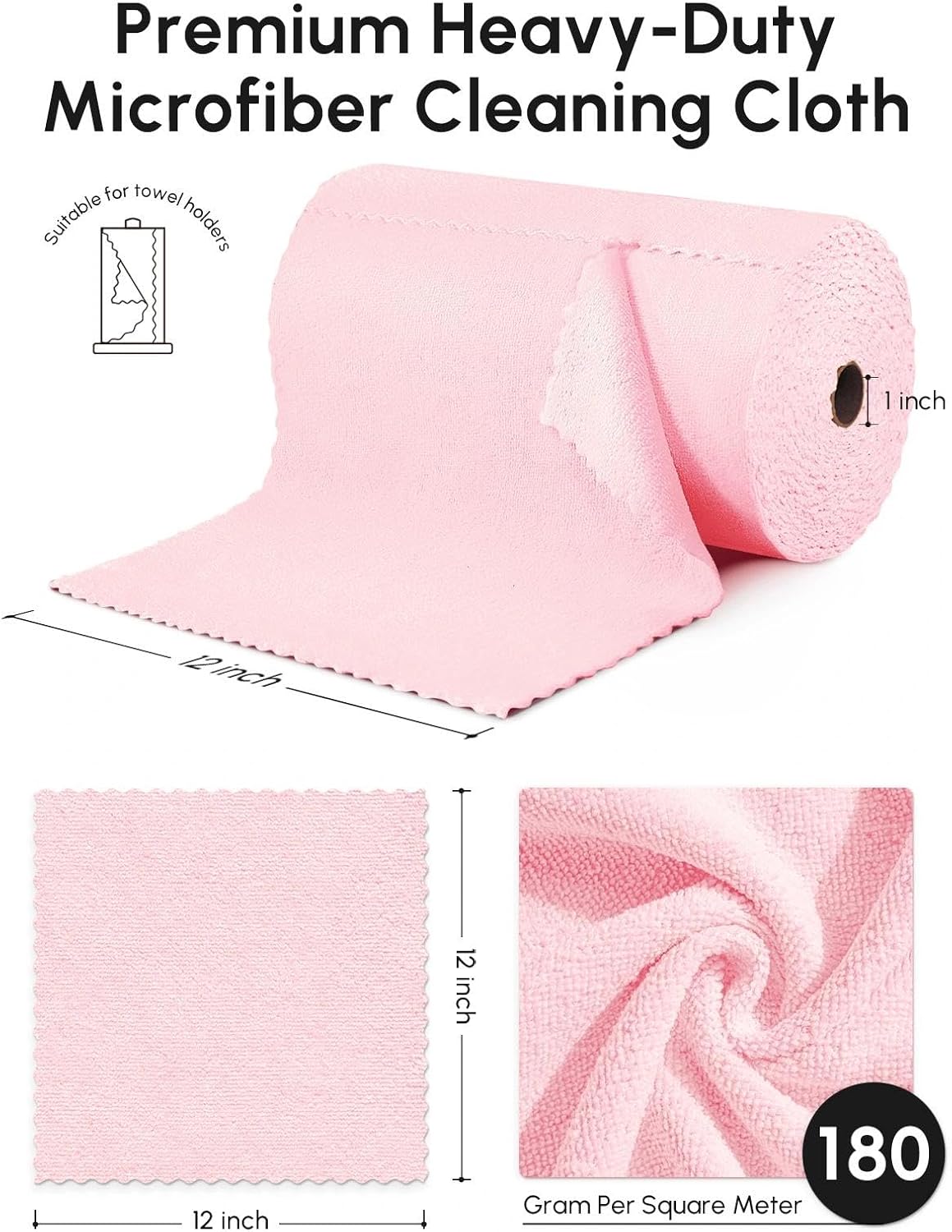 Microfiber Cleaning Cloths Roll 75 Pack 12x12 Inch Lint Free | Tear away design, lint free, washable, scratch free, ultra absorbent, for dish rags and household cleaning, Yellow color