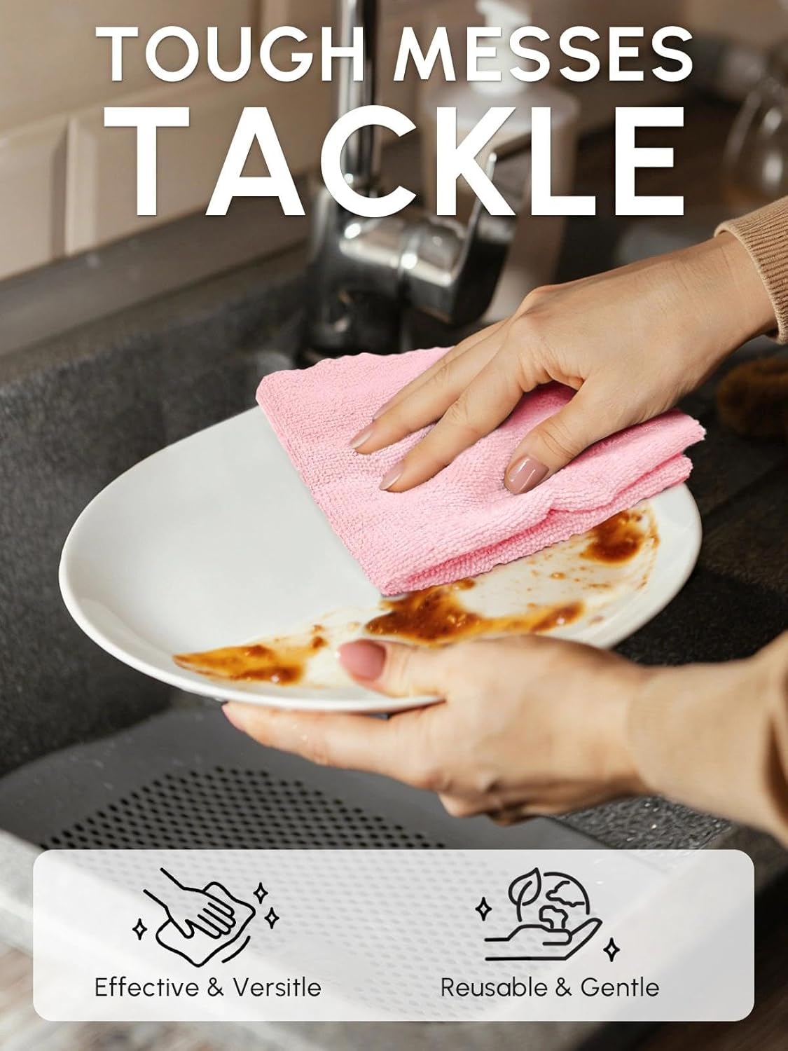Microfiber Cleaning Cloths Roll 75 Pack 12x12 Inch Lint Free | Tear away design, lint free, washable, scratch free, ultra absorbent, for dish rags and household cleaning, Yellow color