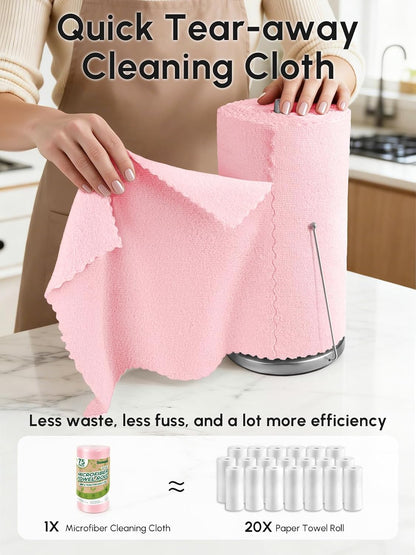 Microfiber Cleaning Cloths Roll 75 Pack 12x12 Inch Lint Free | Tear away design, lint free, washable, scratch free, ultra absorbent, for dish rags and household cleaning, Yellow color