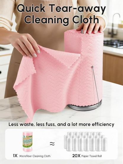 Microfiber Cleaning Cloths Roll 75 Pack 12x12 Inch Lint Free | Tear away design, lint free, washable, scratch free, ultra absorbent, for dish rags and household cleaning, Yellow color