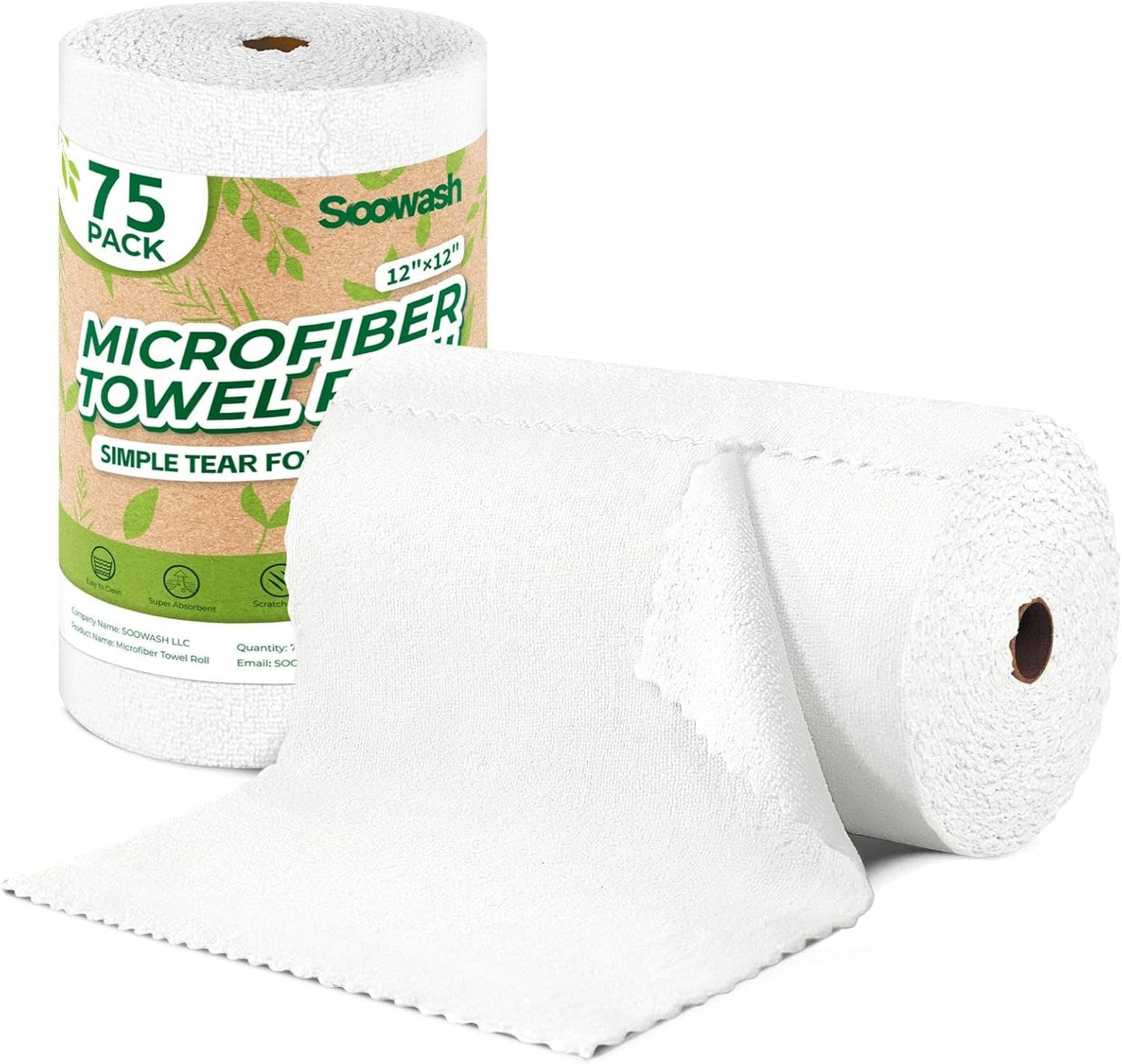 Microfiber Cleaning Cloths Roll 75 Pack 12x12 Inch Lint Free | Tear away design, lint free, washable, scratch free, ultra absorbent, for dish rags and household cleaning, Yellow color