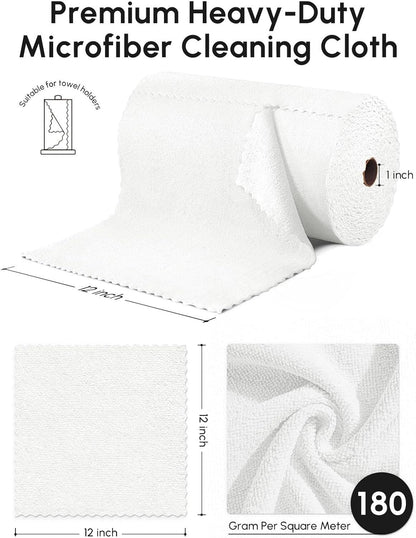 Microfiber Cleaning Cloths Roll 75 Pack 12x12 Inch Lint Free | Tear away design, lint free, washable, scratch free, ultra absorbent, for dish rags and household cleaning, Yellow color