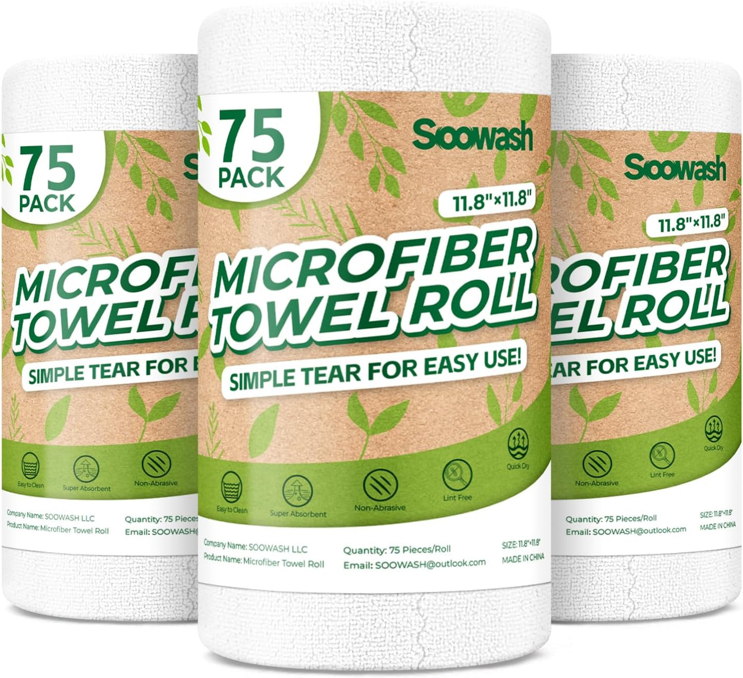 Microfiber Cleaning Cloths Roll 75 Pack 12x12 Inch Lint Free | Tear away design, lint free, washable, scratch free, ultra absorbent, for dish rags and household cleaning, Yellow color