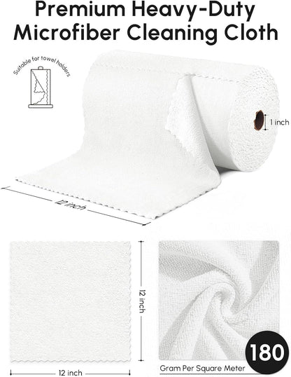 Microfiber Cleaning Cloths Roll 75 Pack 12x12 Inch Lint Free | Tear away design, lint free, washable, scratch free, ultra absorbent, for dish rags and household cleaning, Yellow color