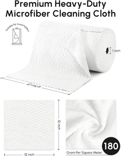 Microfiber Cleaning Cloths Roll 75 Pack 12x12 Inch Lint Free | Tear away design, lint free, washable, scratch free, ultra absorbent, for dish rags and household cleaning, Yellow color