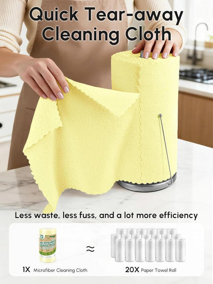 Microfiber Cleaning Cloths Roll 75 Pack 12x12 Inch Lint Free | Tear away design, lint free, washable, scratch free, ultra absorbent, for dish rags and household cleaning, Yellow color