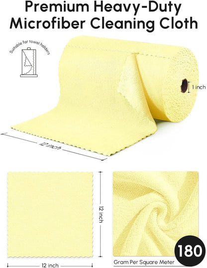 Microfiber Cleaning Cloths Roll 75 Pack 12x12 Inch Lint Free | Tear away design, lint free, washable, scratch free, ultra absorbent, for dish rags and household cleaning, Yellow color