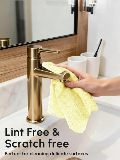 Microfiber Cleaning Cloths Roll 75 Pack 12x12 Inch Lint Free | Tear away design, lint free, washable, scratch free, ultra absorbent, for dish rags and household cleaning, Yellow color