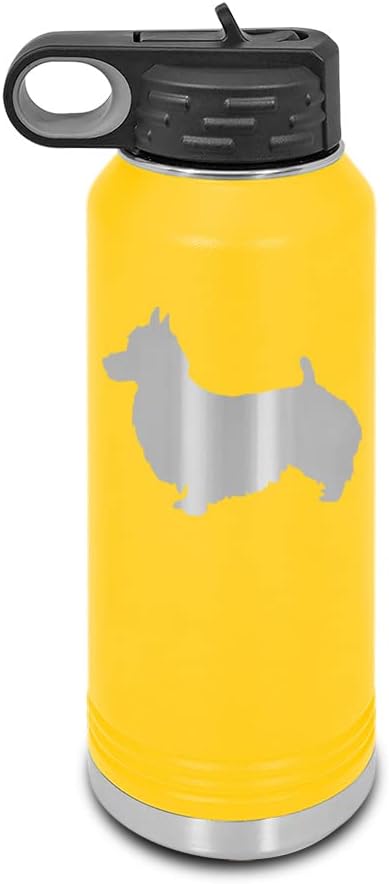 Australian Terrier Laser Engraved Water Bottle Customizable Polar Camel Stainless Steel with Straw - Dog Canine pet Yellow 32 oz