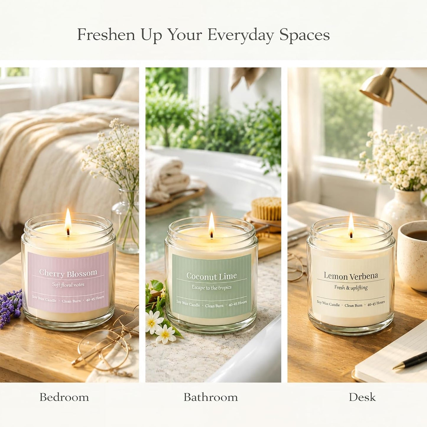 Scented Candles Gift Set,6 Pack Spring Summer Soy Wax Aromatherapy Candles,Lemon Verbena,Coconut Lime,Sea Salt Breeze, Citrus Basil, Eucalyptus Mint & Cherry Blossom