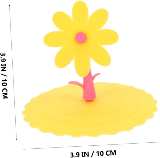 1pc Light Yellow Chrysanthemum Silicone Cup Lid Cover Leak Design Creative Flower Shape for Drinks for Family Friends