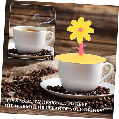 1pc Light Yellow Chrysanthemum Silicone Cup Lid Cover Leak Design Creative Flower Shape for Drinks for Family Friends
